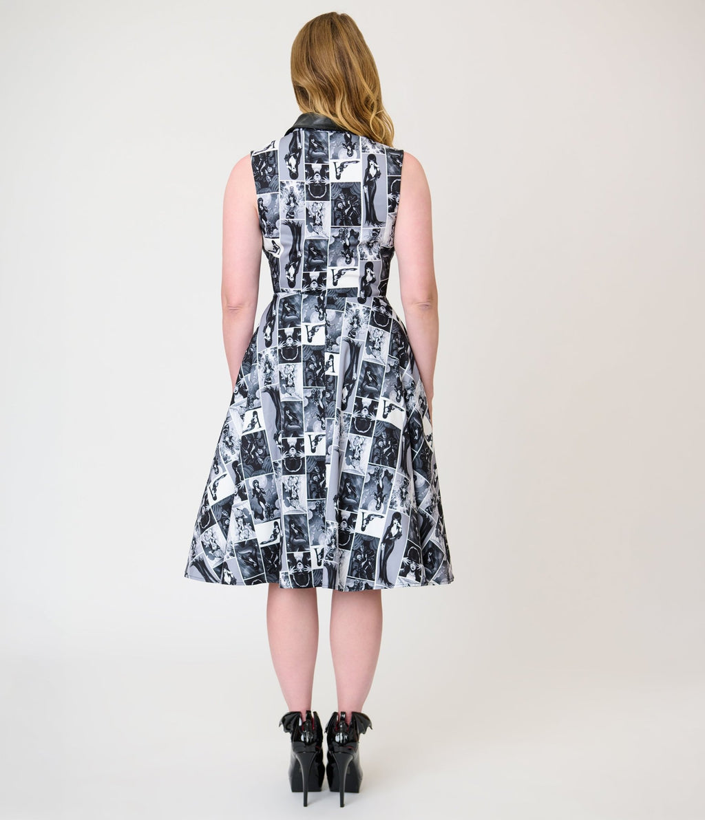 Elvira x Unique Vintage Black Elvira Animated Darlene Swing Dress - Unique Vintage -