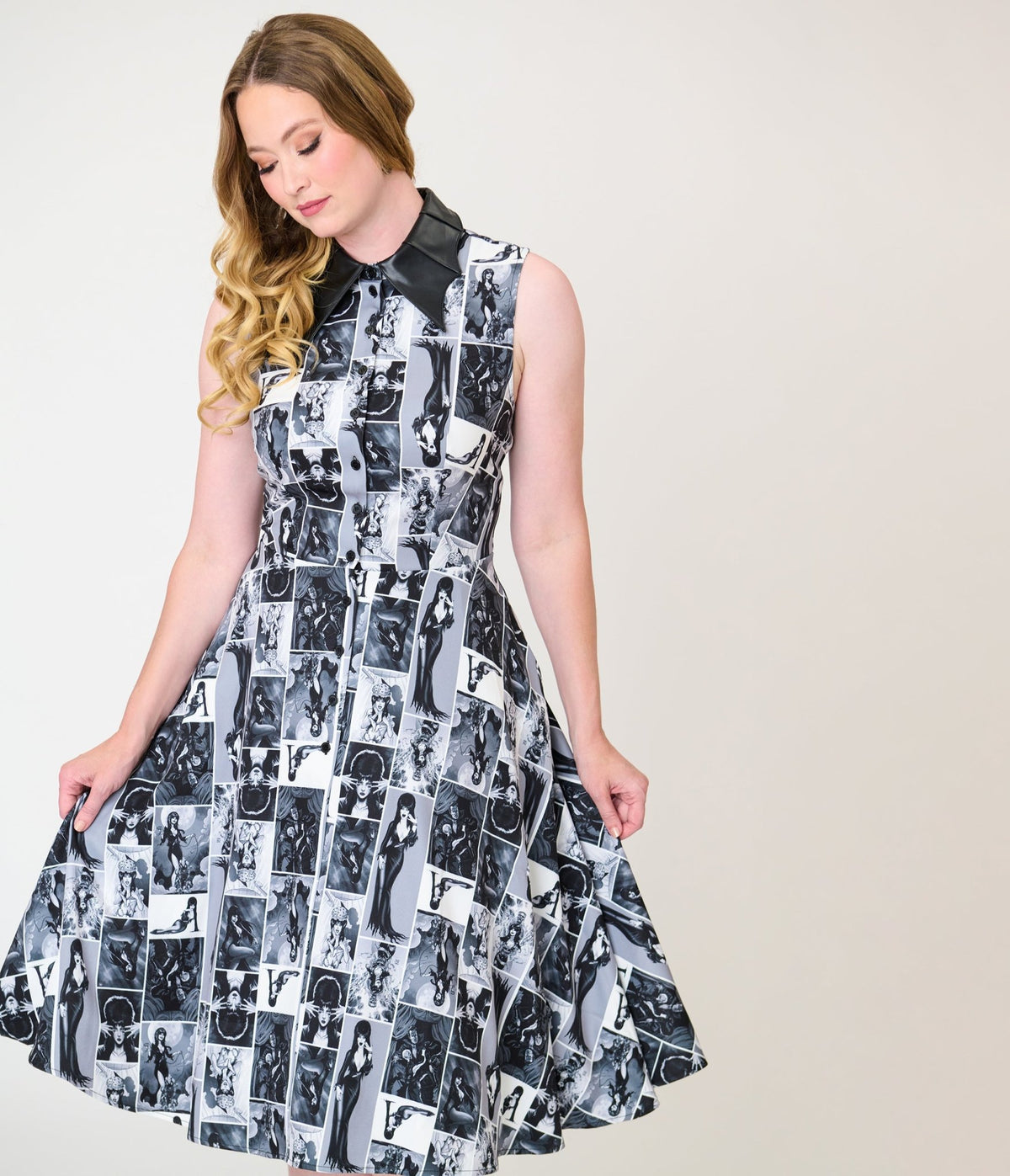Elvira x Unique Vintage Black Elvira Animated Darlene Swing Dress - Unique Vintage -