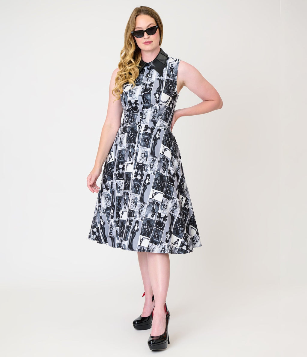 Elvira x Unique Vintage Black Elvira Animated Darlene Swing Dress - Unique Vintage -