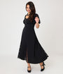 Elvira x Unique Vintage Black Flocked Hollywood Duster