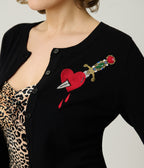 Elvira x Unique Vintage Black Heart Dagger Cardigan - Unique Vintage - Womens, TOPS, SWEATERS
