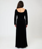 Elvira x Unique Vintage Black Velvet Batwing Neckline Maxi Dress - Unique Vintage - Maxi Dresses