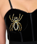 Elvira x Unique Vintage Black Velvet & Spider Bustier Crop Top - Unique Vintage - Crop Tops
