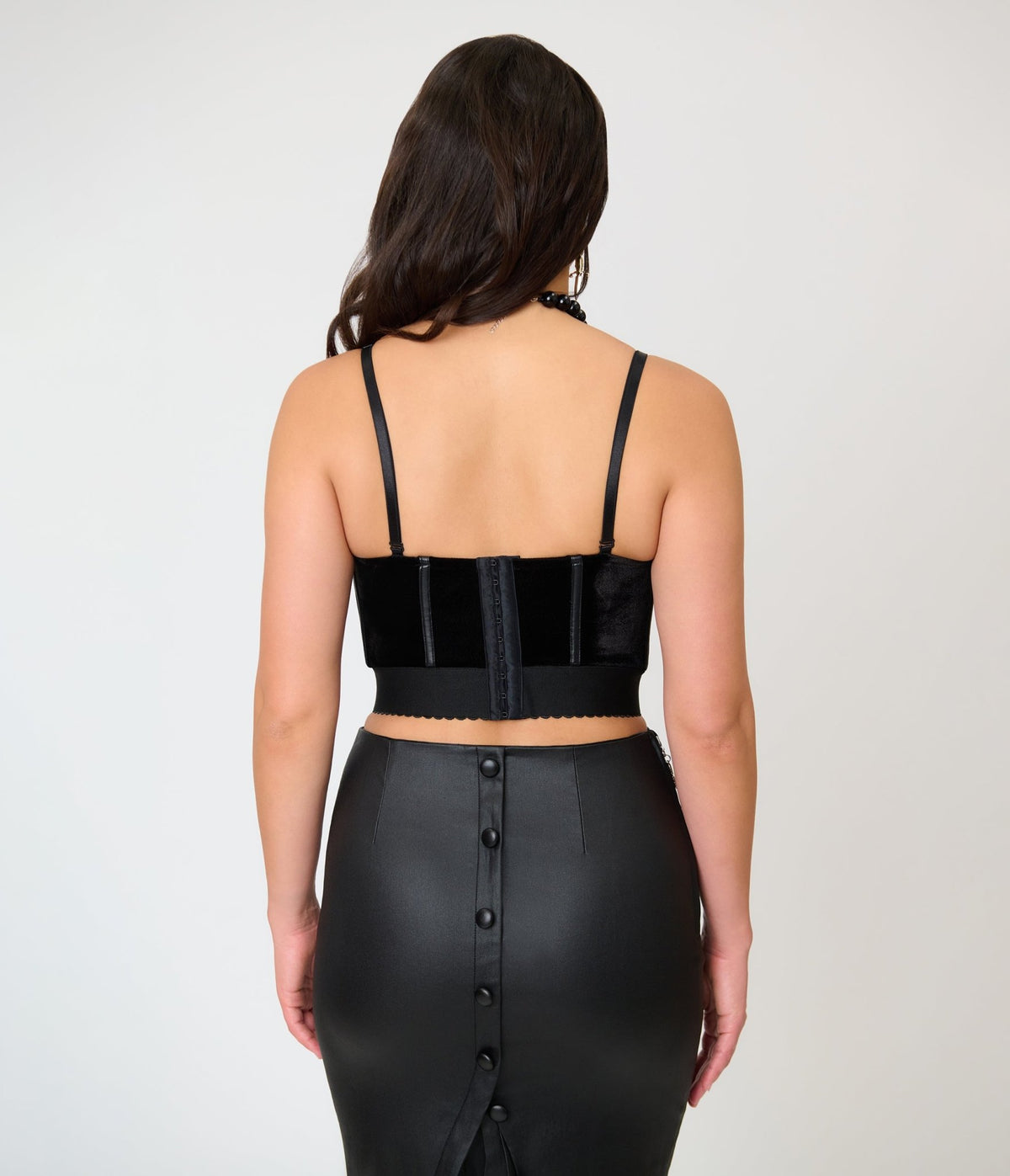 Elvira x Unique Vintage Black Velvet & Spider Bustier Crop Top - Unique Vintage - Crop Tops