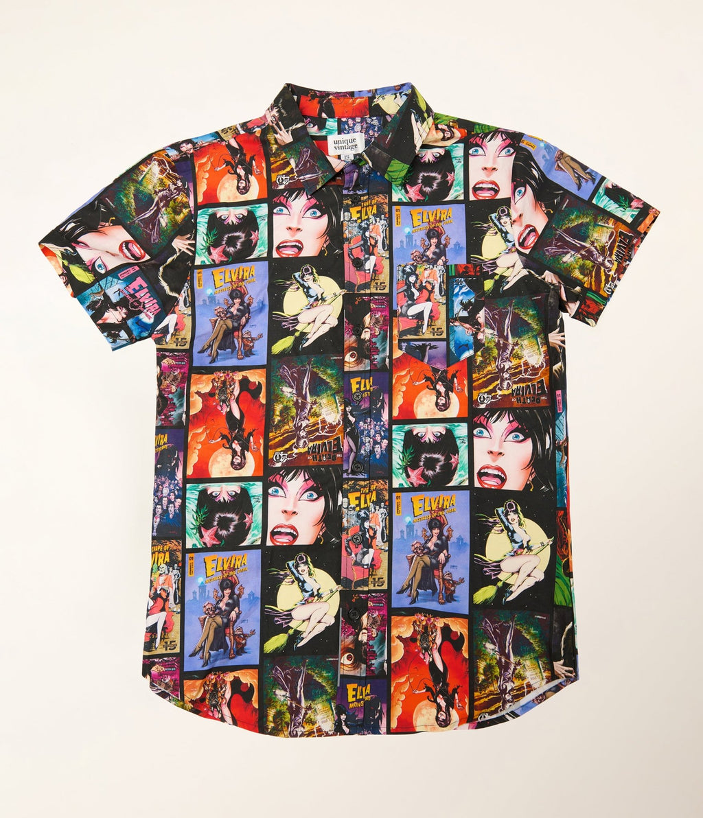 Elvira x Unique Vintage Elvira Comic Mens Shirt - Unique Vintage - Mens, TOPS, WOVEN TOPS