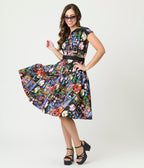 Elvira x Unique Vintage Elvira Comic Print Hedda Swing Dress - Unique Vintage - Womens, DRESSES, SWING