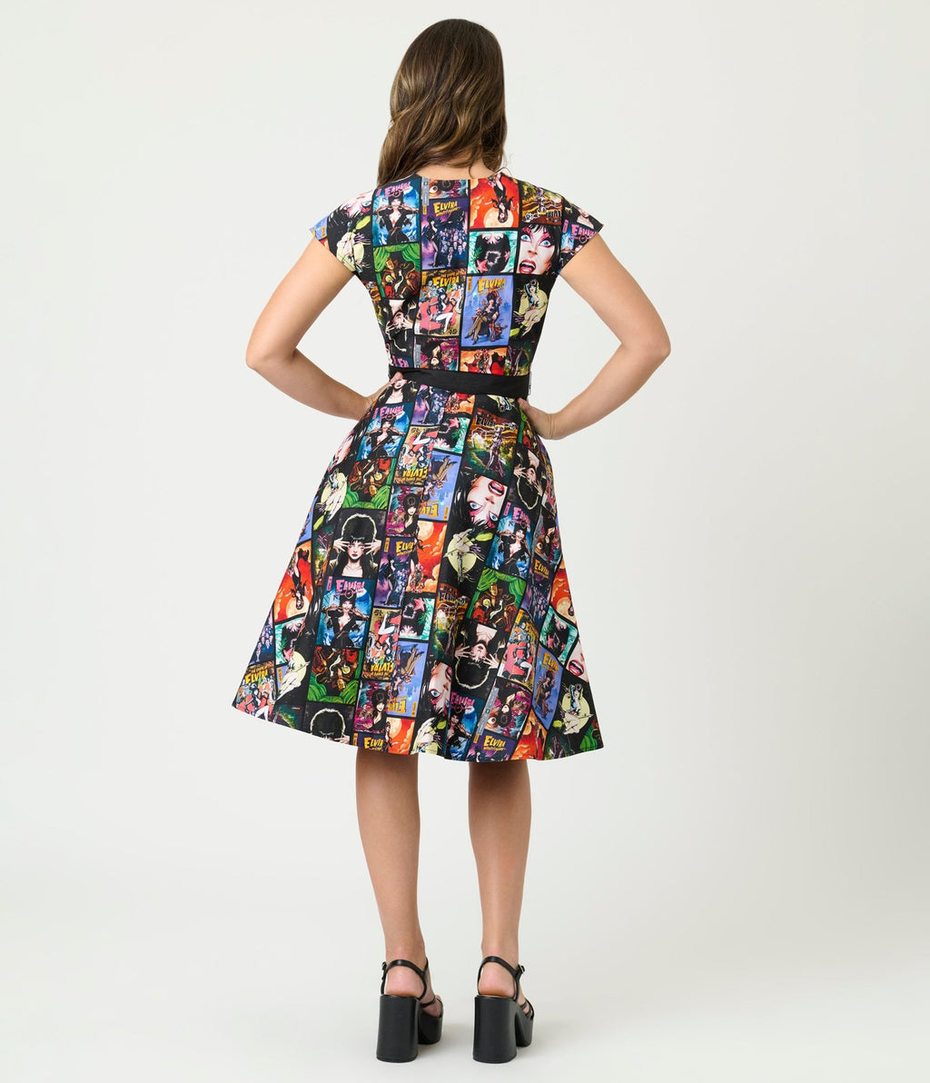 Elvira x Unique Vintage Elvira Comic Print Hedda Swing Dress - Unique Vintage - Womens, DRESSES, SWING