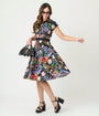Elvira x Unique Vintage Elvira Comic Print Hedda Swing Dress