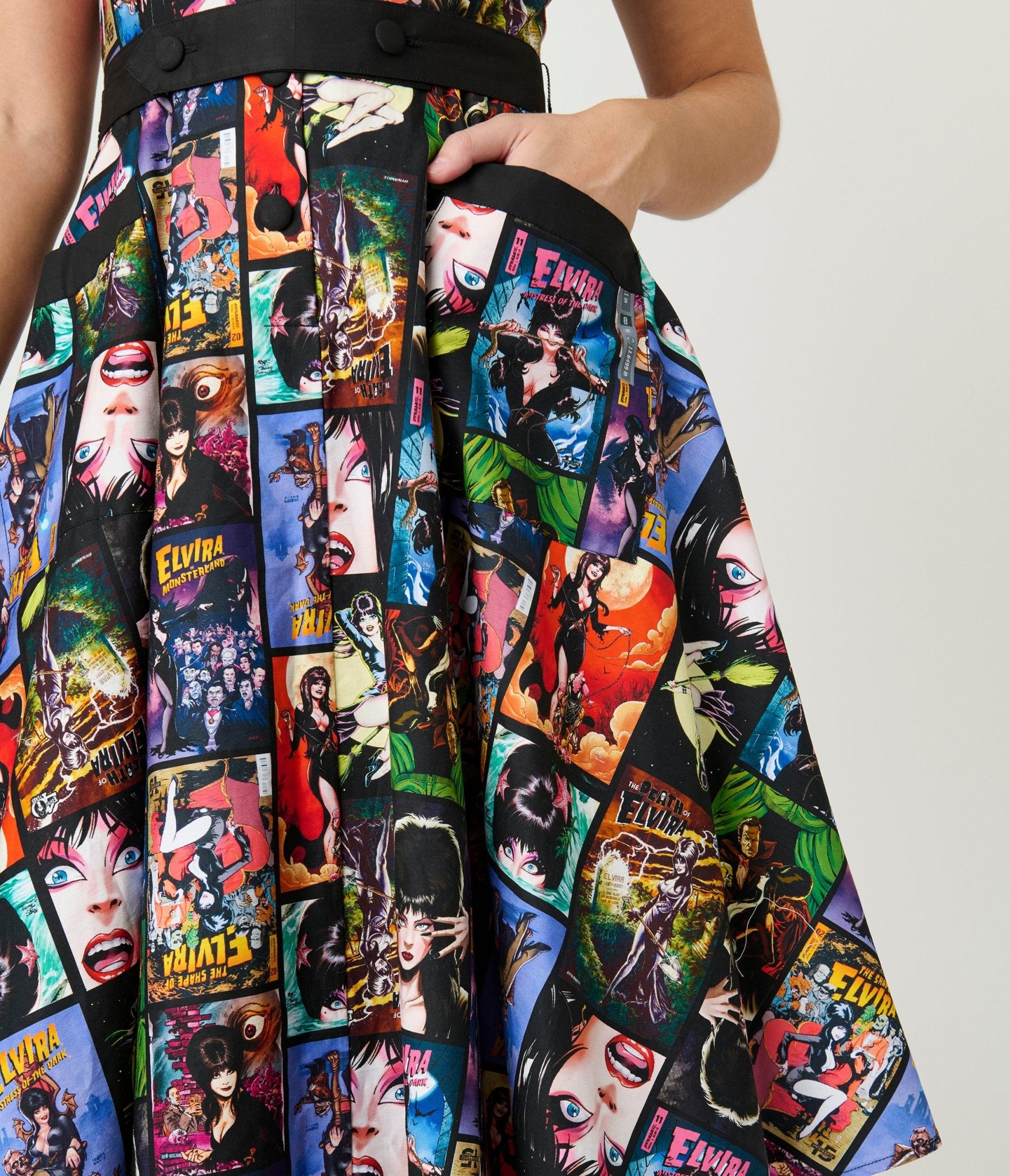 Elvira x Unique Vintage Elvira Comic Print Hedda Swing Dress - Unique Vintage - Womens, DRESSES, SWING