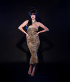 Elvira x Unique Vintage Leopard Print Elvira Signature Velvet Pencil Dress - Unique Vintage - Womens, DRESSES, WIGGLE