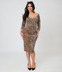 Elvira x Unique Vintage Leopard Print Velvet Shailene Pencil Dress