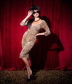 Elvira x Unique Vintage Leopard Print Velvet Shailene Pencil Dress - Unique Vintage -