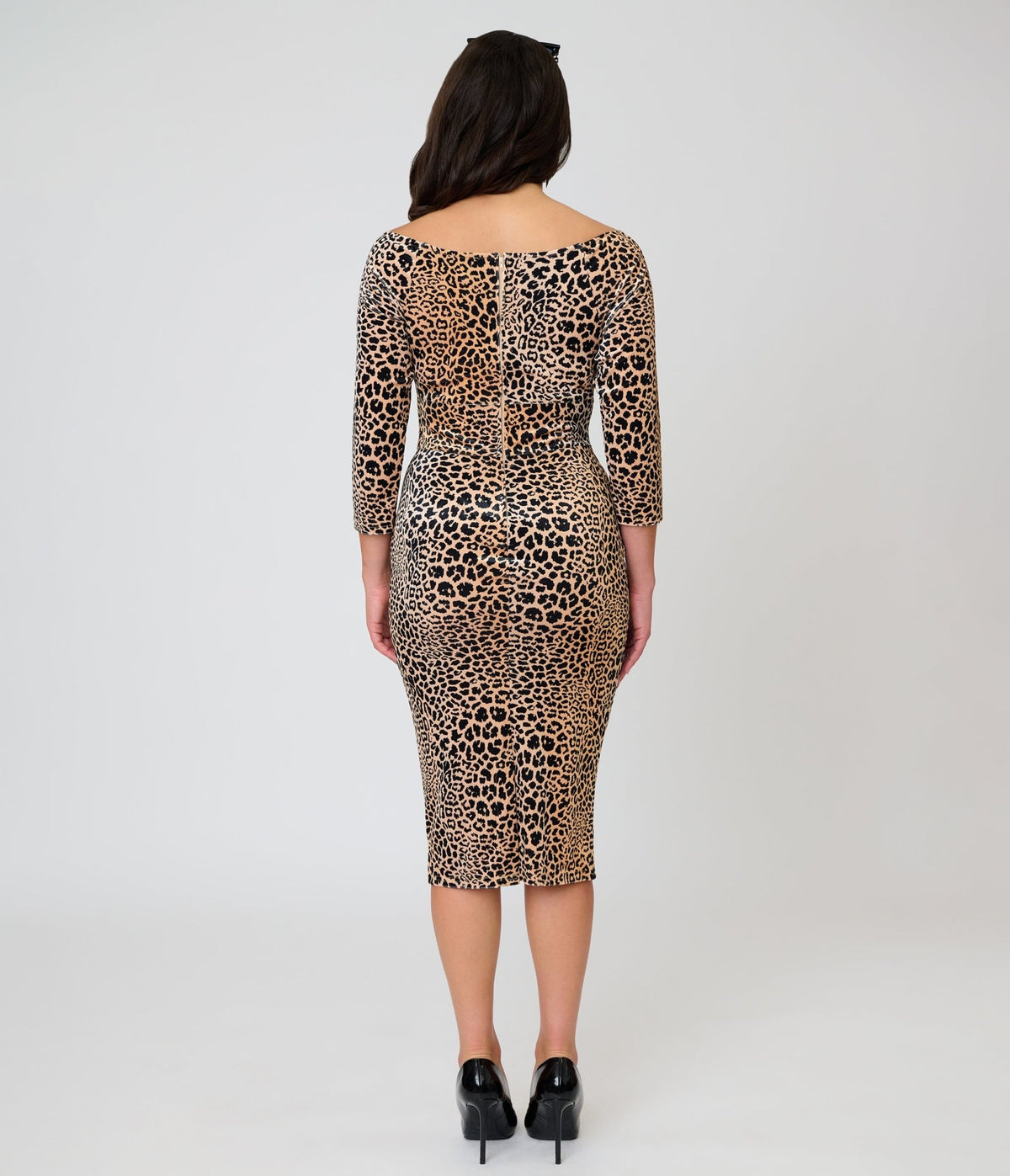 Elvira x Unique Vintage Leopard Print Velvet Shailene Pencil Dress - Unique Vintage -