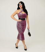 Elvira x Unique Vintage Pink Leopard Signature Velvet Pencil Dress - Unique Vintage - Womens, DRESSES, WIGGLE
