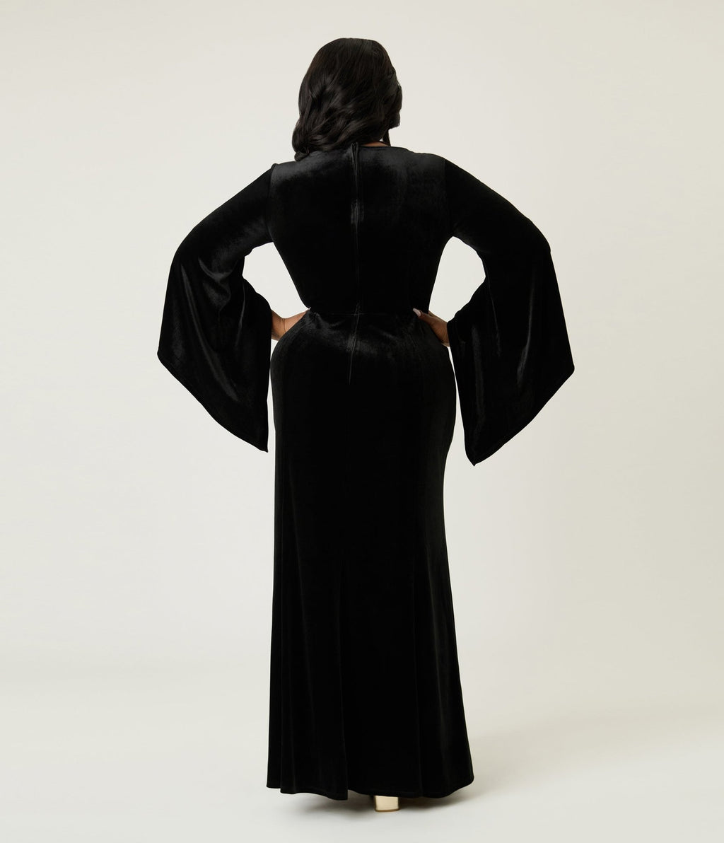 Elvira x Unique Vintage Plus Size Black Dagger Velvet Maxi Dress - Unique Vintage - Womens, DRESSES, MAXI