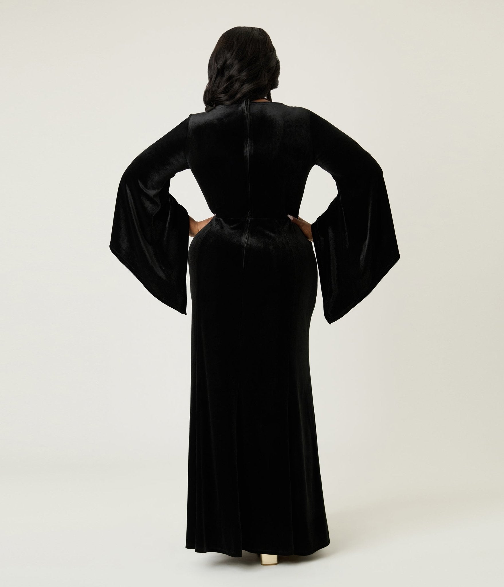 Elvira x Unique Vintage Plus Size Black Dagger Velvet Maxi Dress - Unique Vintage - Womens, DRESSES, MAXI