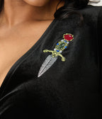 Elvira x Unique Vintage Plus Size Black Dagger Velvet Maxi Dress - Unique Vintage - Womens, DRESSES, MAXI