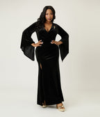 Elvira x Unique Vintage Plus Size Black Dagger Velvet Maxi Dress - Unique Vintage - Womens, DRESSES, MAXI