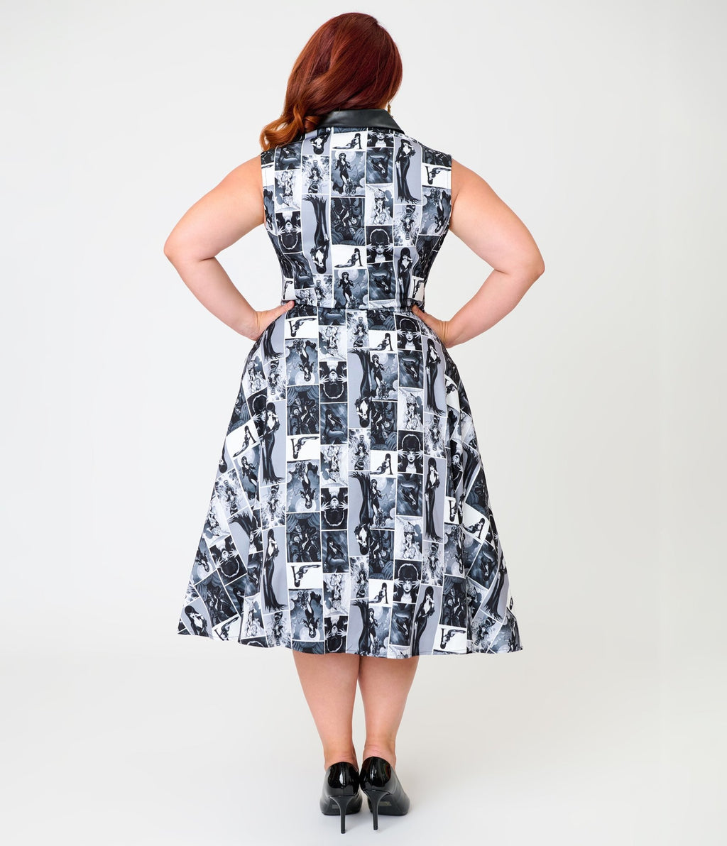 Elvira x Unique Vintage Plus Size Black Elvira Animated Darlene Swing Dress - Unique Vintage -