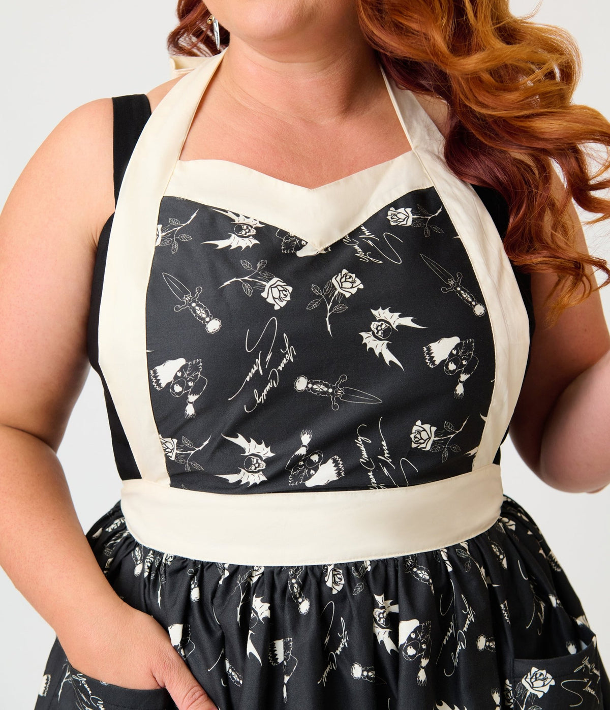 Elvira x Unique Vintage Plus Size Black Elvira Apron - Unique Vintage - Aprons