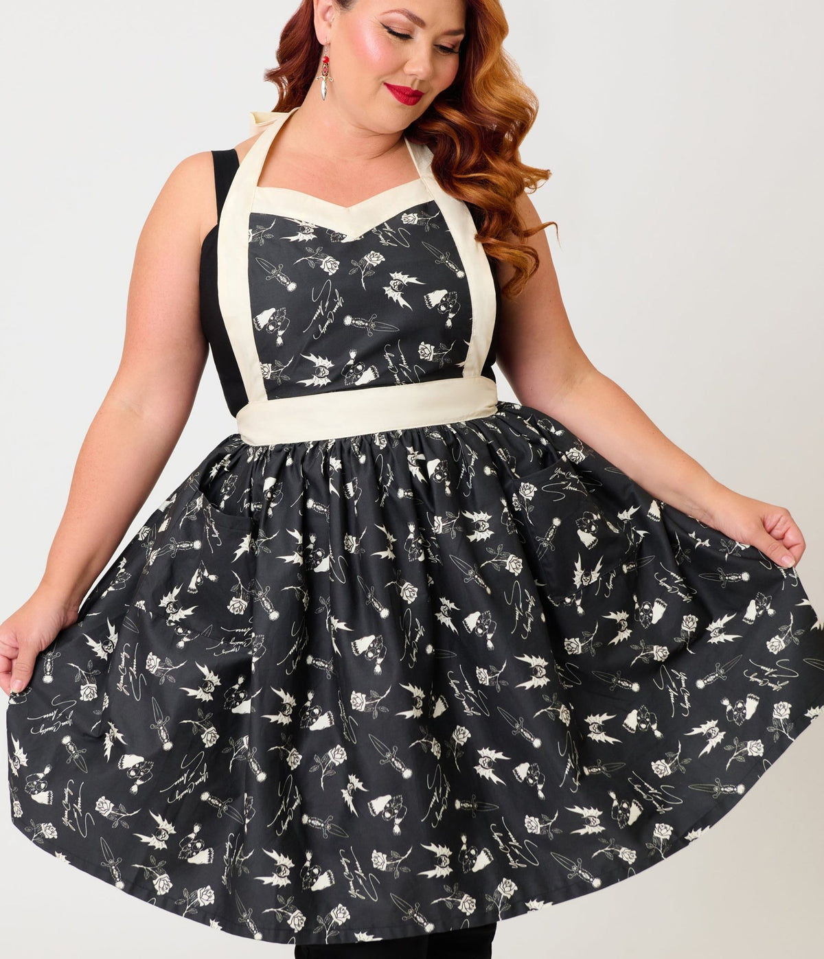 Elvira x Unique Vintage Plus Size Black Elvira Apron - Unique Vintage - Aprons