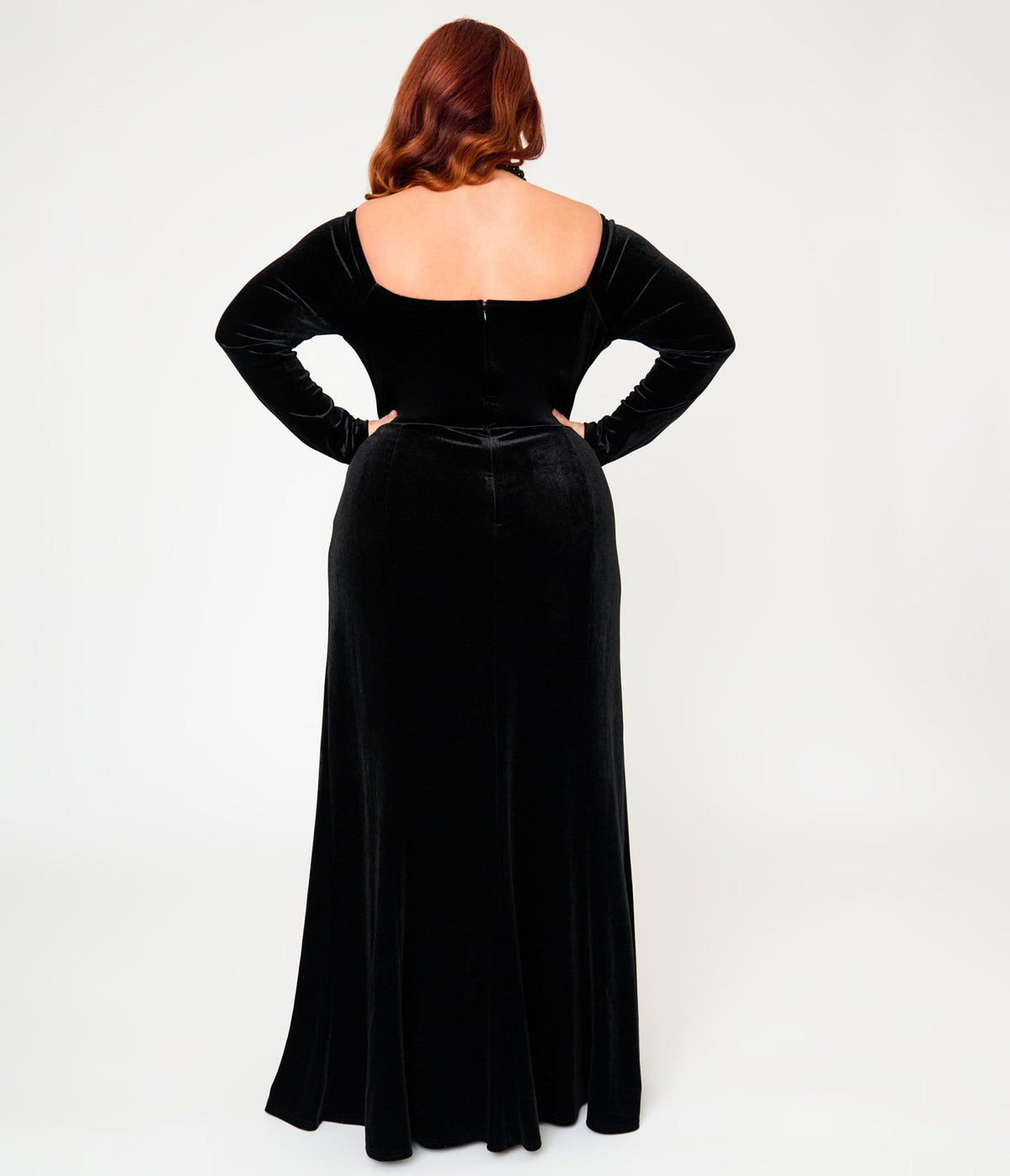 Elvira x Unique Vintage Plus Size Black Velvet Batwing Neckline Maxi Dress - Unique Vintage - Maxi Dresses