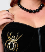 Elvira x Unique Vintage Plus Size Black Velvet & Spider Bustier Crop Top - Unique Vintage - Crop Tops