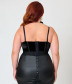 Elvira x Unique Vintage Plus Size Black Velvet & Spider Bustier Crop Top - Unique Vintage - Crop Tops