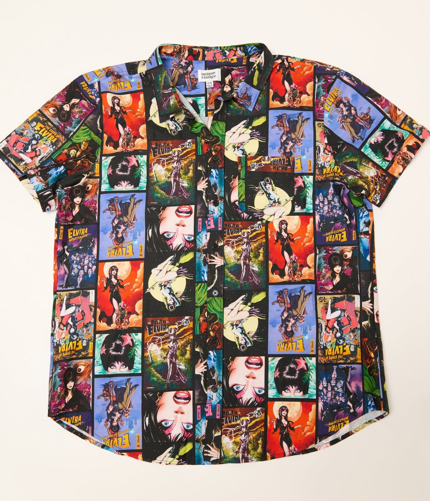 Elvira x Unique Vintage Plus Size Elvira Comic Mens Shirt - Unique Vintage - Mens, TOPS, WOVEN TOPS