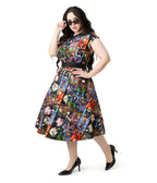 Elvira x Unique Vintage Plus Size Elvira Comic Print Hedda Swing Dress - Unique Vintage - Womens, DRESSES, SWING