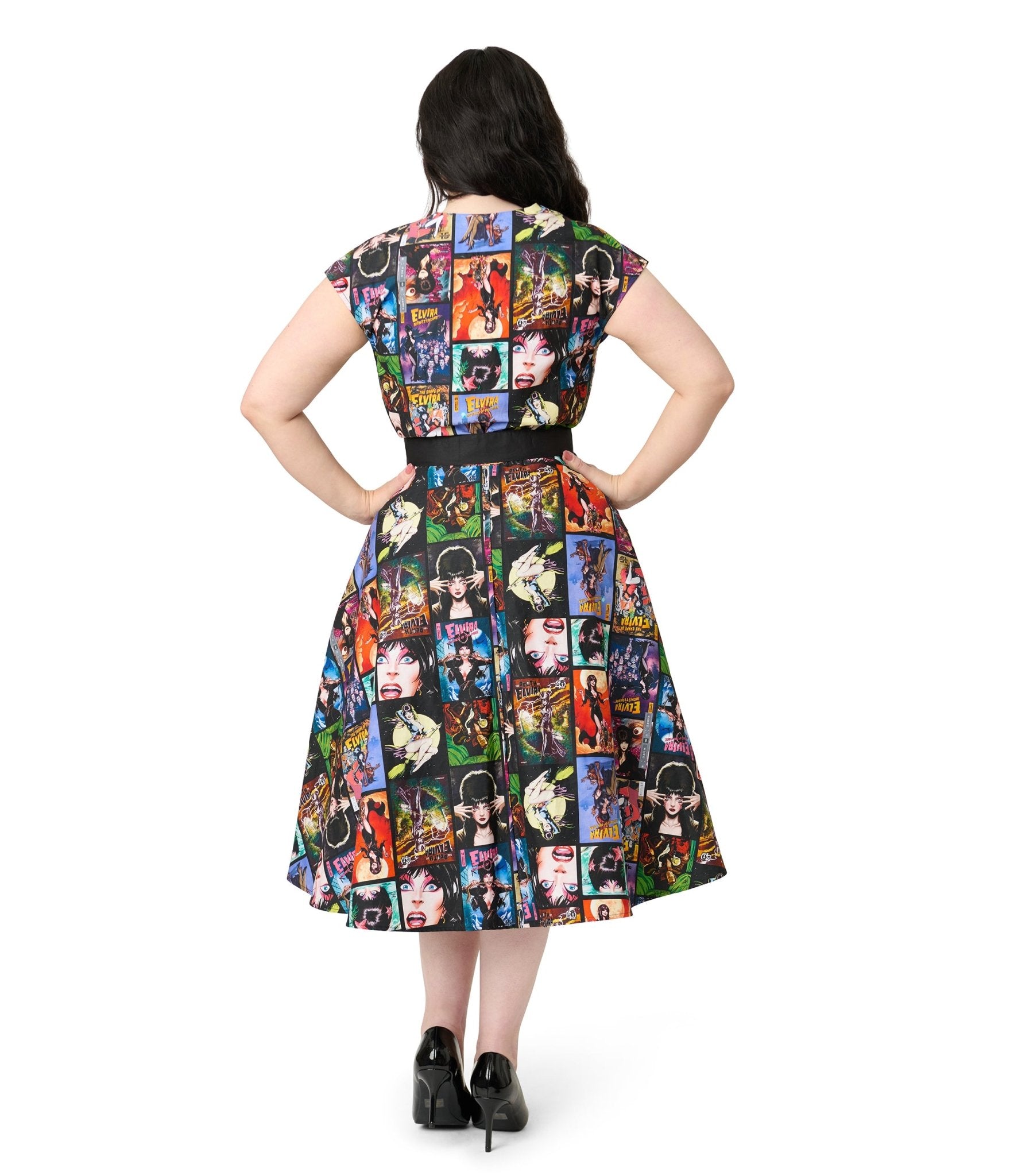 Elvira x Unique Vintage Plus Size Elvira Comic Print Hedda Swing Dress - Unique Vintage - Womens, DRESSES, SWING