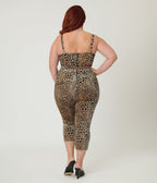 Elvira x Unique Vintage Plus Size Leopard Print & Skull Pin Belted Velvet Jumpsuit - Unique Vintage - Womens, BOTTOMS, ROMPERS AND JUMPSUITS