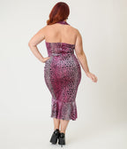 Elvira x Unique Vintage Plus Size Pink Leopard Signature Velvet Pencil Dress - Unique Vintage - Womens, DRESSES, WIGGLE