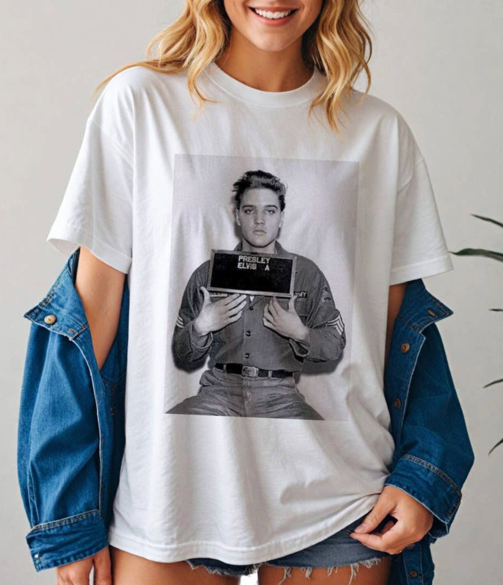 Elvis Mug Shot Unisex Graphic Tee - Unique Vintage - Womens, GRAPHIC TEES, TEES