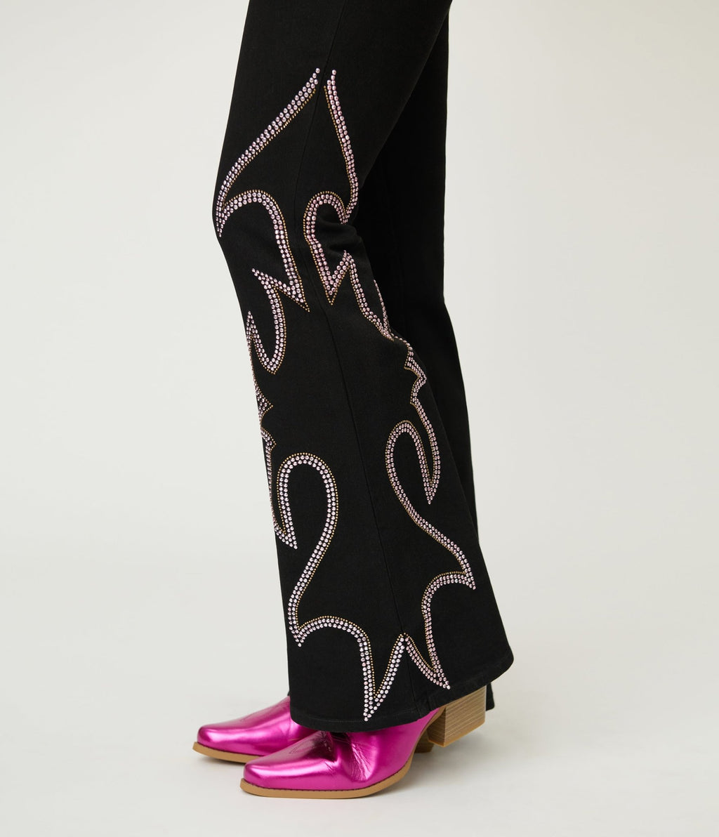 Embellished Black Denim Pants - Unique Vintage - Womens, BOTTOMS, PANTS