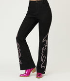 Embellished Black Denim Pants - Unique Vintage - Womens, BOTTOMS, PANTS