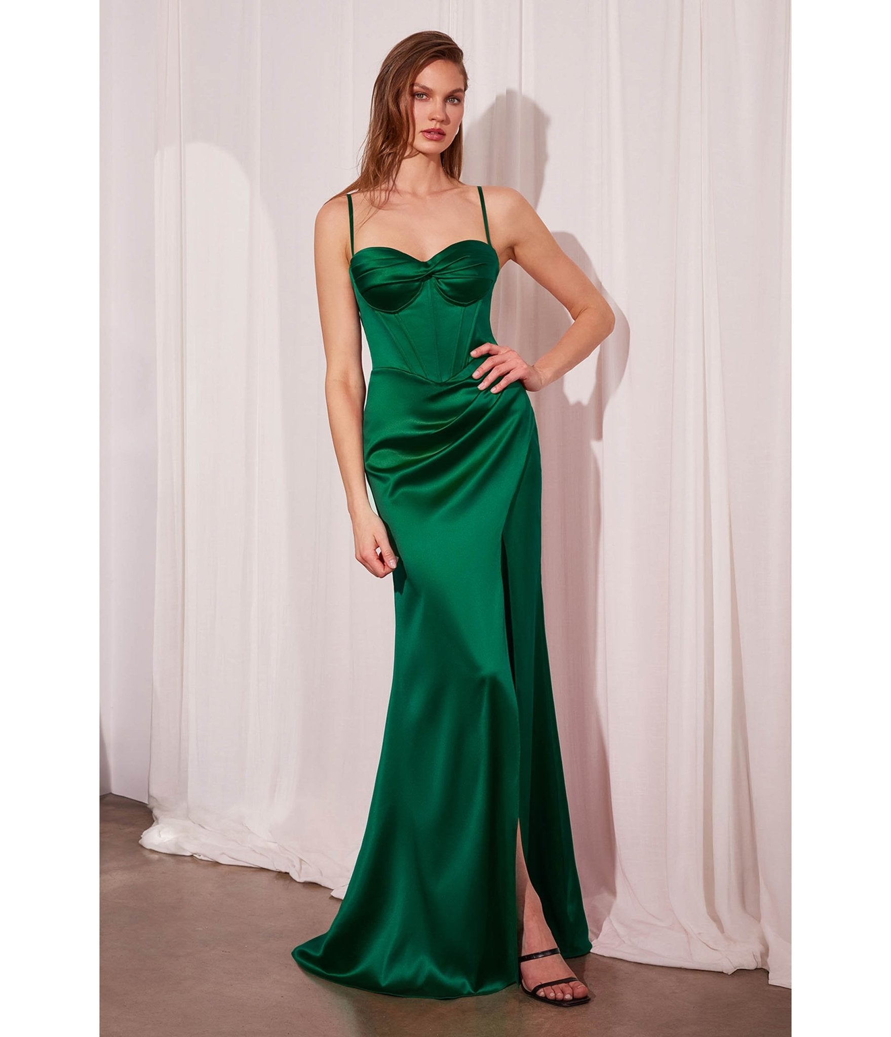 Emerald Green Corseted Floor Length Gown - Unique Vintage - 