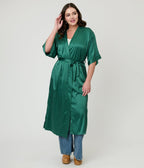 Emerald Green Satin Kimono - Unique Vintage - Womens, TOPS, OUTERWEAR