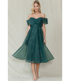 Emerald Off the Shoulder Midi Dress - Unique Vintage - Womens, DRESSES, A - LINE