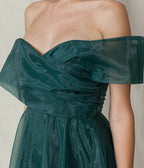 Emerald Off the Shoulder Midi Dress - Unique Vintage - Womens, DRESSES, A - LINE