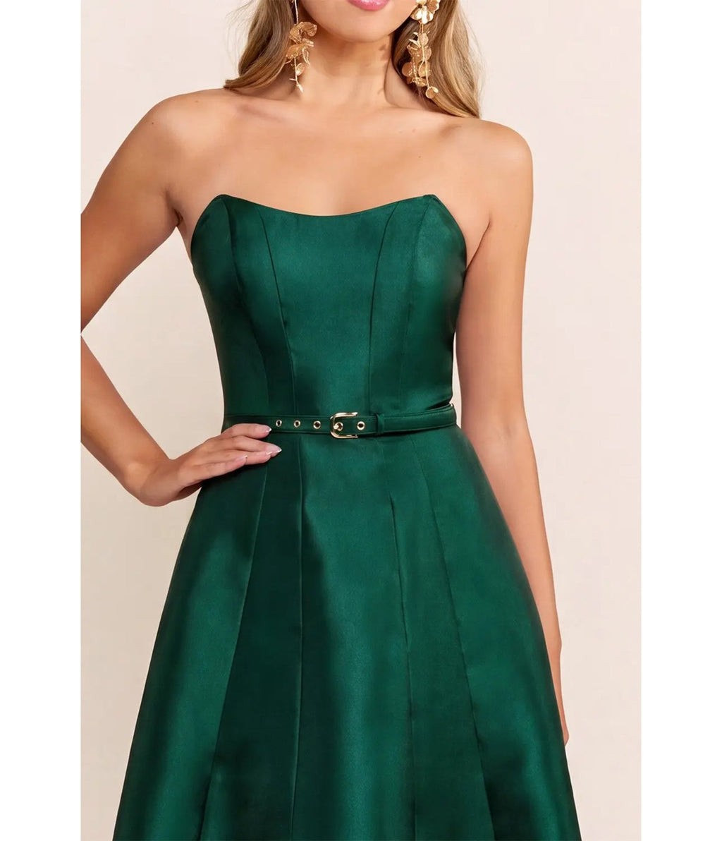 Emerald Strapless Belted Midi Dress - Unique Vintage - Midi Dresses