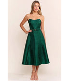 Emerald Strapless Belted Midi Dress - Unique Vintage - Midi Dresses