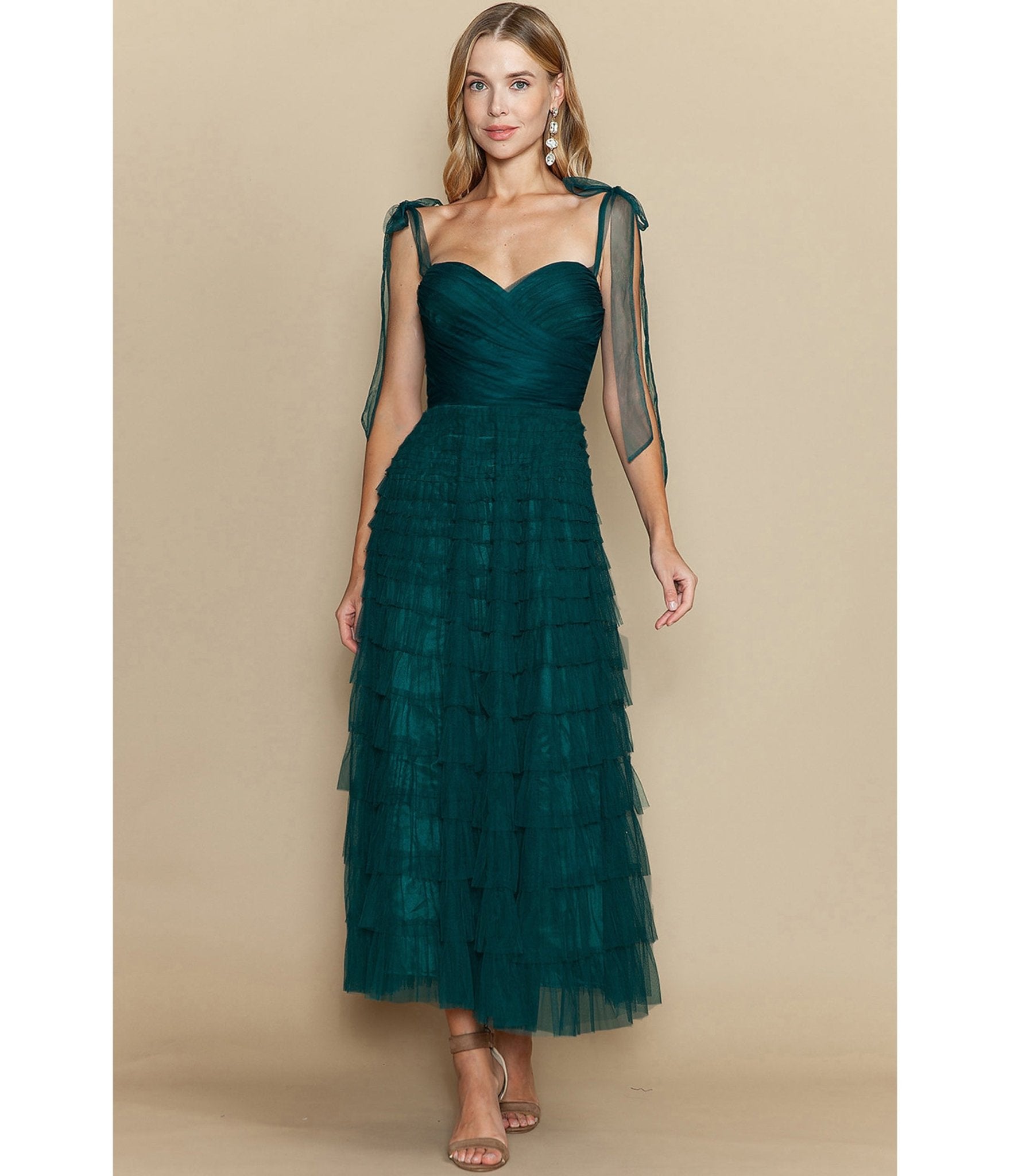 Emerald Tulle Tiered Midi Dress - Unique Vintage - Womens, DRESSES, MIDI