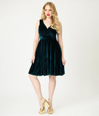 Emerald Velvet Sleeveless Flare Dress - Unique Vintage - Womens, DRESSES, SWING