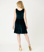Emerald Velvet Sleeveless Flare Dress - Unique Vintage - Womens, DRESSES, SWING