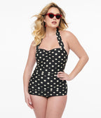 Esther Williams 1950s Black & White Polka Dot One Piece Swimsuit - Unique Vintage - Womens, SWIM, 1 PC