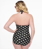Esther Williams 1950s Black & White Polka Dot One Piece Swimsuit - Unique Vintage - Womens, SWIM, 1 PC