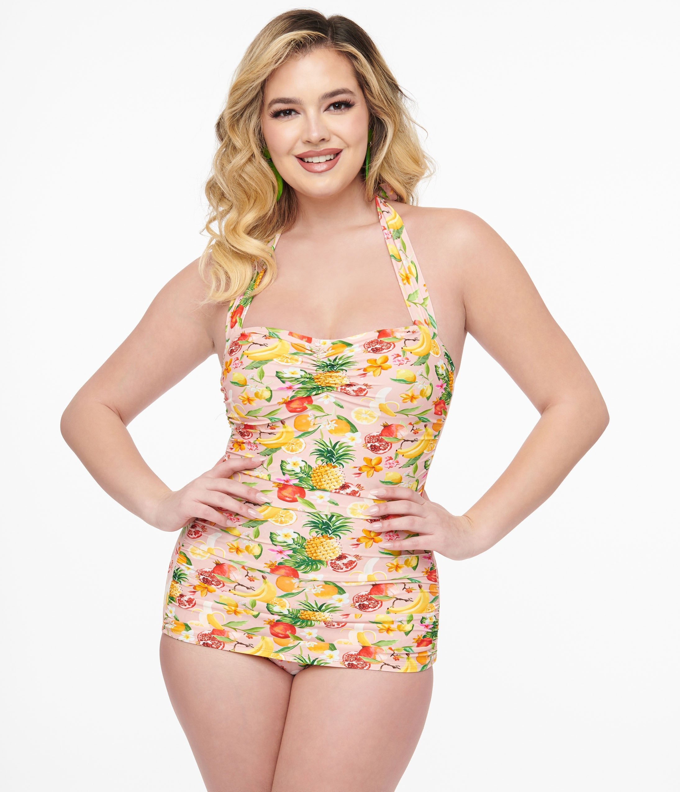 Esther Williams 1950s Light Pink & Fruit Print One Piece
