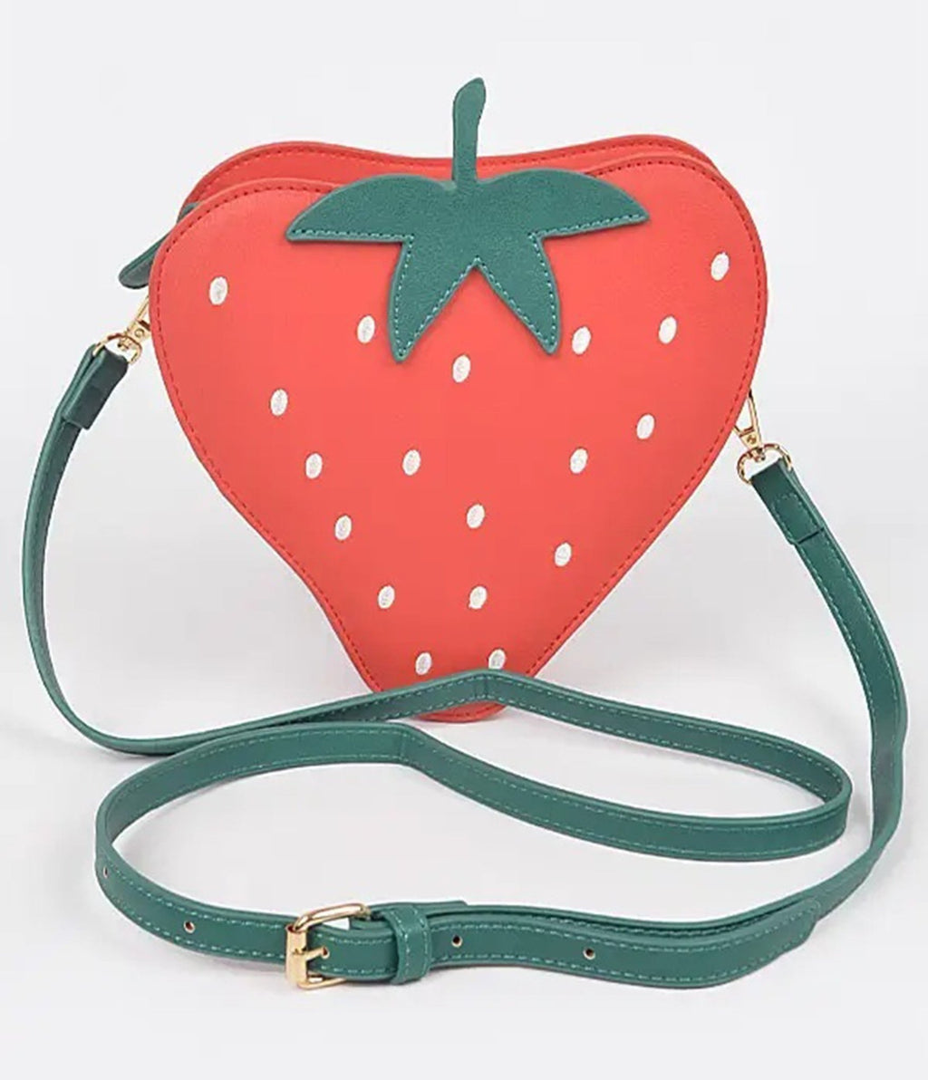 Faux Suede Strawberry Crossbody Bag - Unique Vintage - Womens, ACCESSORIES, HANDBAGS