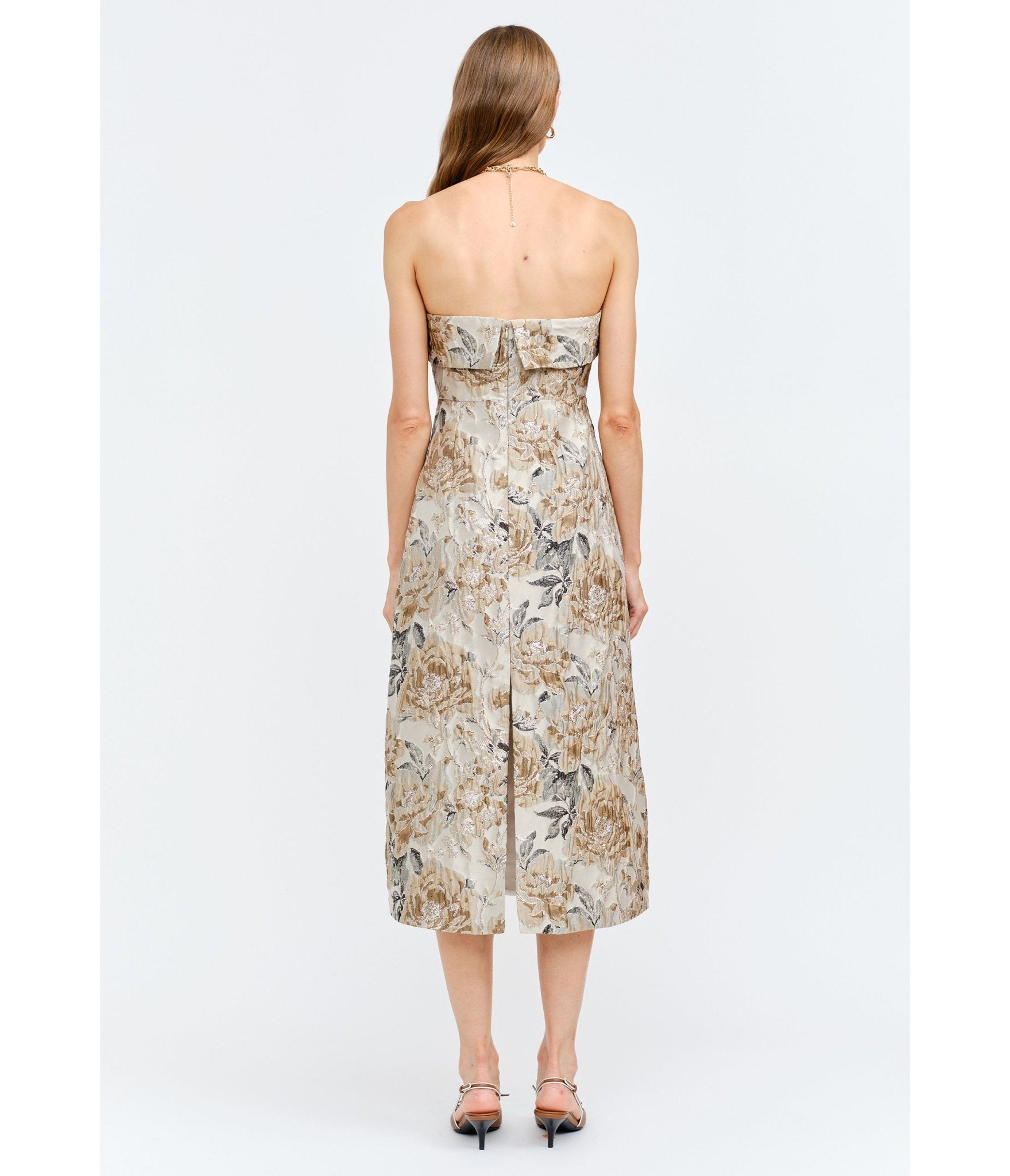 Floral Jacquard Strapless Midi Dress - Unique Vintage - Womens, DRESSES, MIDI